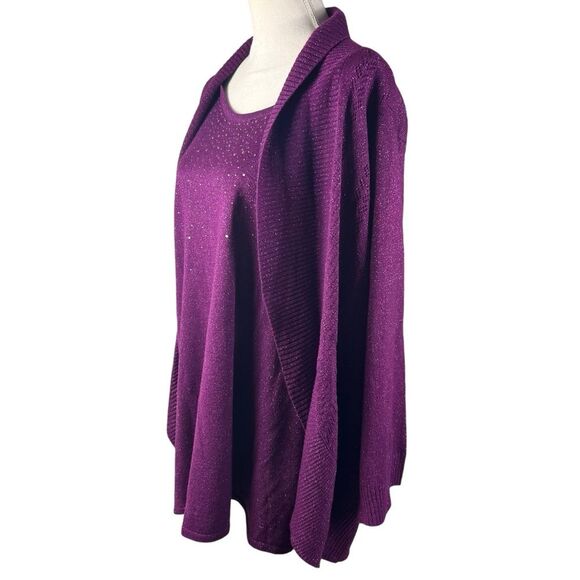 Laura Scott Purple Cardigan Sweater with Draped Front - Picture 2 of 9